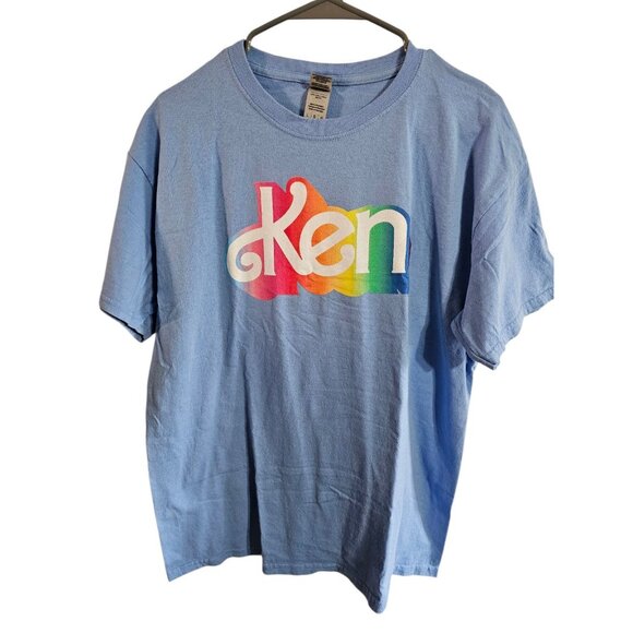 Gildan Unisex L Graphic T Shirt Blue Ken Rainbow Logo Retro Y2K Barbiecore - Picture 2 of 6